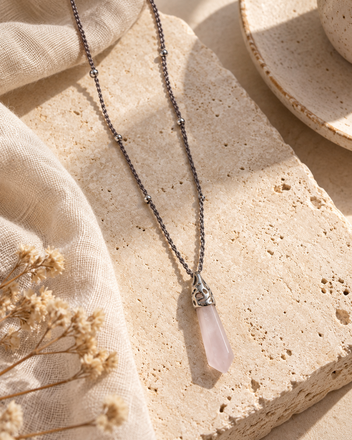 Collar Susurro de Cuarzo Rosa